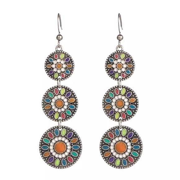 Jewelry - Multi Color Boho Round Stone Water Drop Earrings